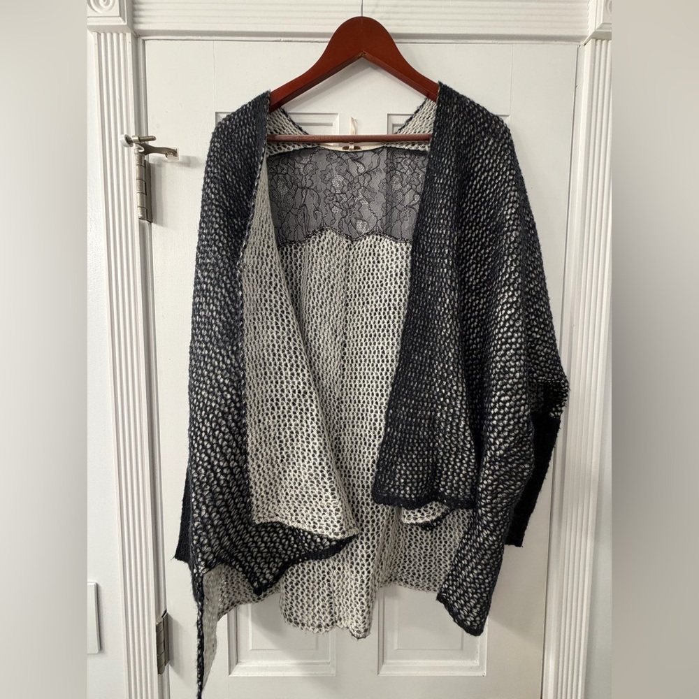 Free People Black and Cream Open Knit Cardigan